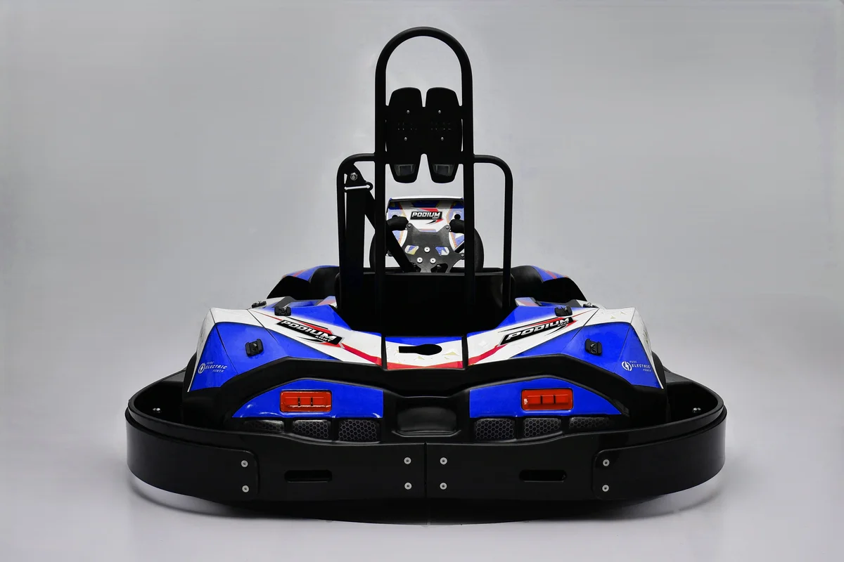Fleet of Podium Kart rental karts ready for session